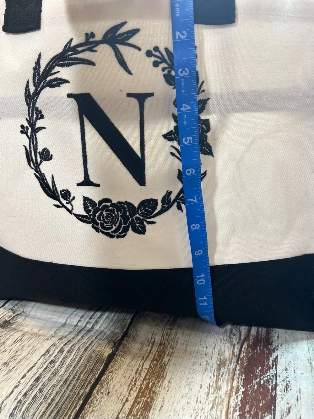 Monogram “N” Canvas Tote Bag 3 pc Set – Tote, Pouch & Organizer | Black & White - Picture 6 of 17